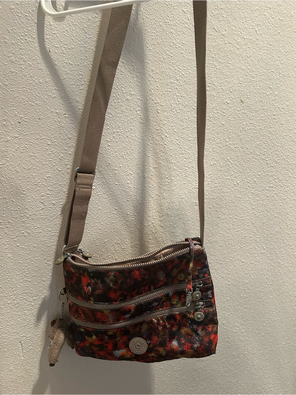 Kipling Multicolor Floral Crossbody with Tan Strap
